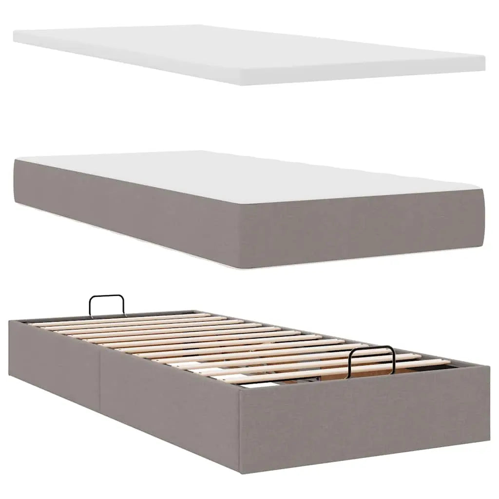 Lit ottoman avec matelas taupe 90x200 cm tissu - XIOS