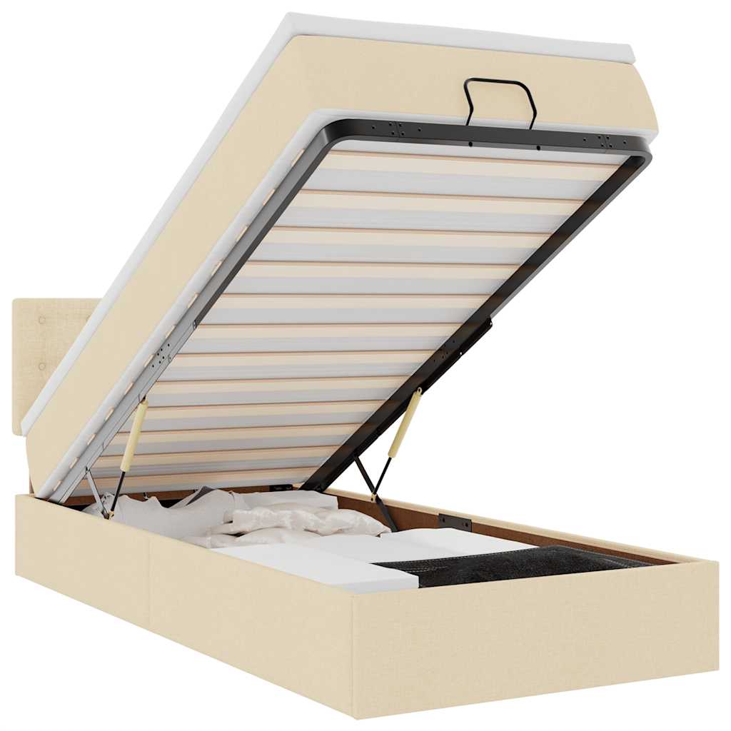 Lit ottoman avec matelas crème 90x200 cm tissu - XIOS