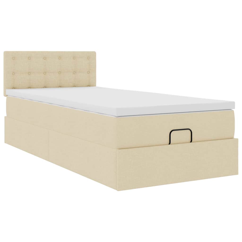 Lit ottoman avec matelas crème 90x200 cm tissu - XIOS
