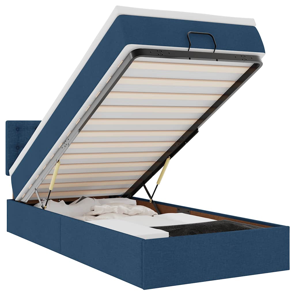 Lit ottoman avec matelas bleu 90x200 cm tissu - XIOS