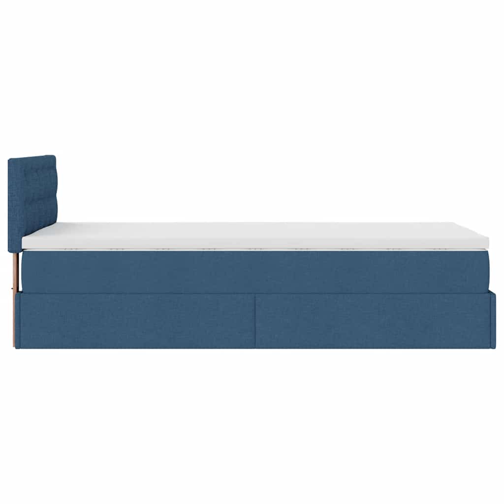 Lit ottoman avec matelas bleu 90x200 cm tissu - XIOS