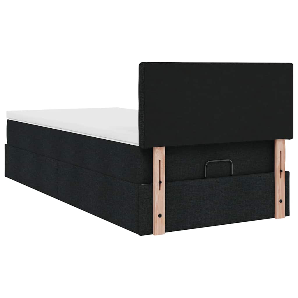 Lit ottoman avec matelas noir 100x200 cm tissu - XIOS