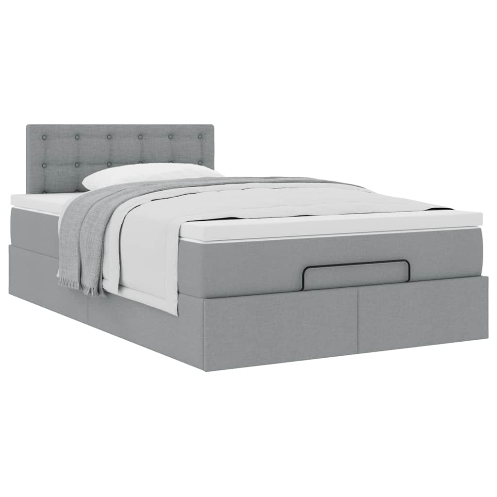 Lit ottoman avec matelas gris clair 120x190 cm tissu - XIOS