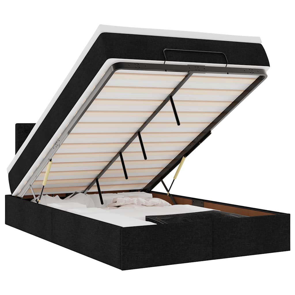 Lit ottoman avec matelas noir 120x190 cm tissu - XIOS