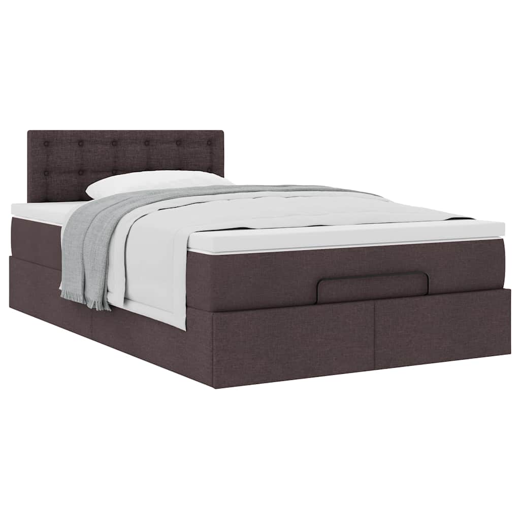 Cadre de lit ottoman avec matelas marron foncé 120x190 cm tissu - XIOS