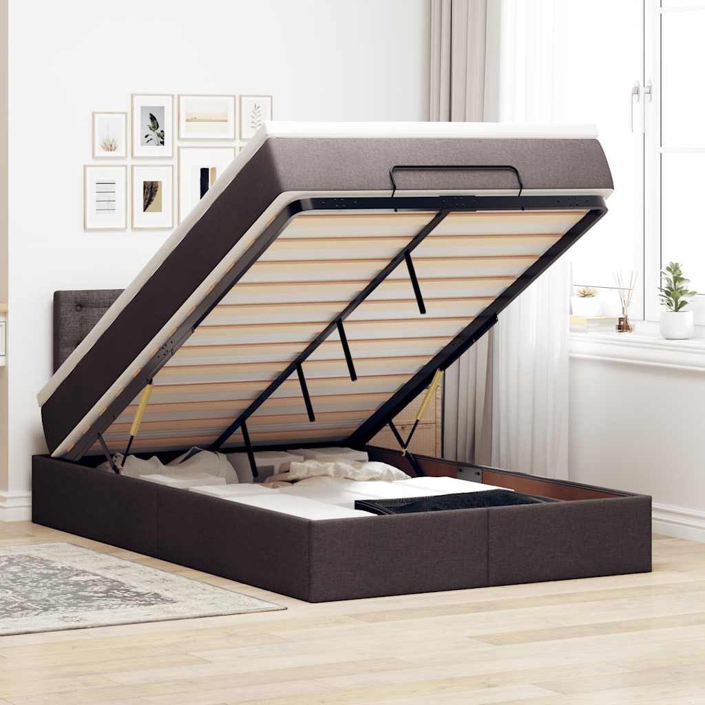 Cadre de lit ottoman avec matelas marron foncé 120x190 cm tissu - XIOS