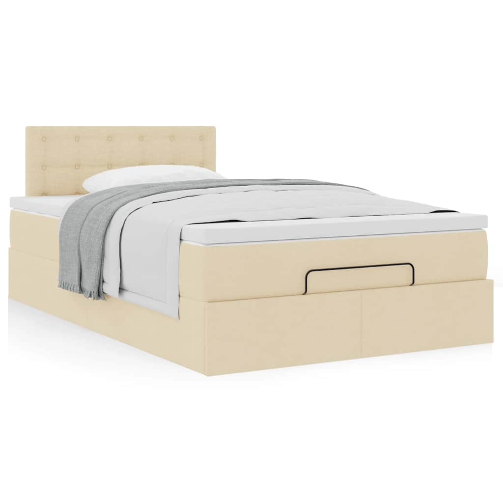 Cadre de lit ottoman avec matelas crème 120x190 cm tissu - XIOS