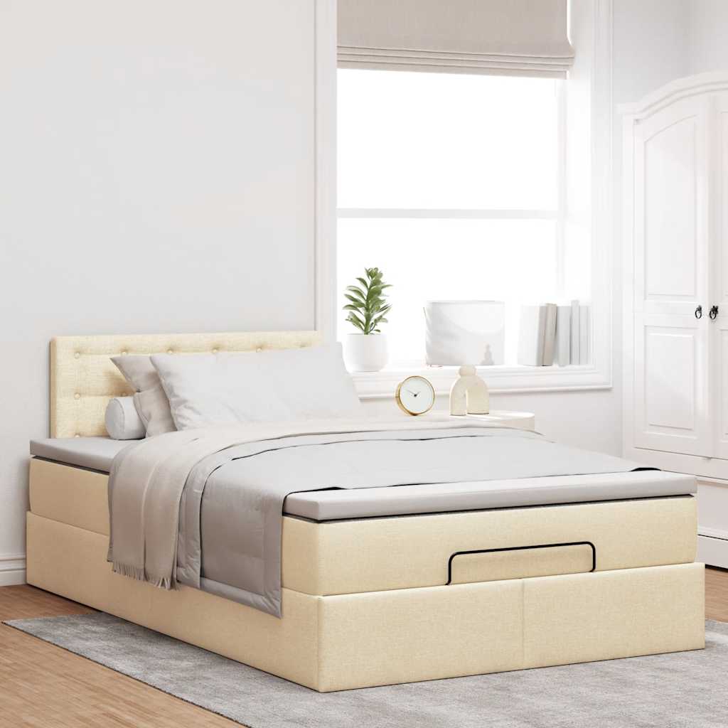 Cadre de lit ottoman avec matelas crème 120x200cm tissu - XIOS