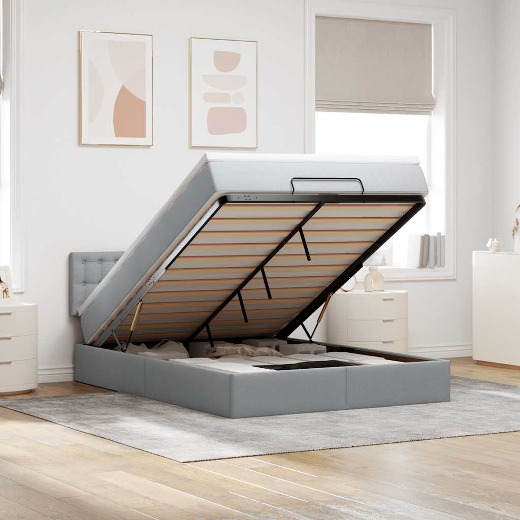 Lit ottoman avec matelas gris clair 140x190 cm tissu - XIOS