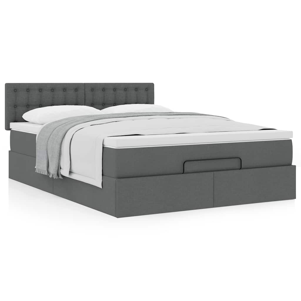 Lit ottoman avec matelas gris foncé 140x190 cm tissu - XIOS
