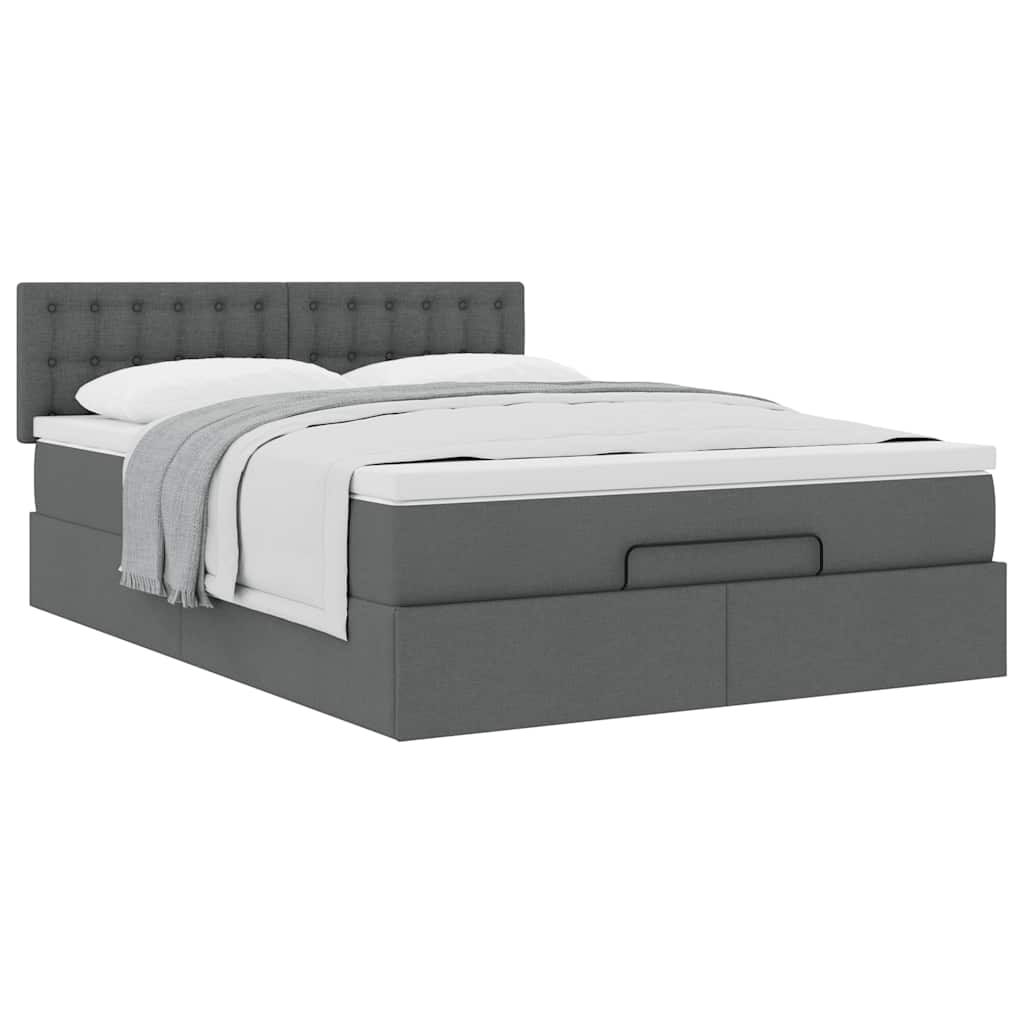 Lit ottoman avec matelas gris foncé 140x190 cm tissu - XIOS