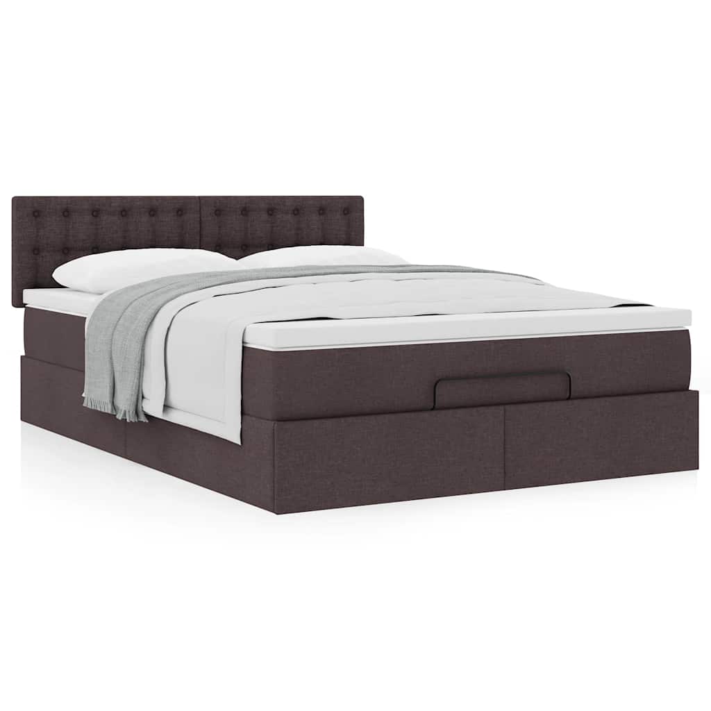 Lit ottoman avec matelas marron foncé 140x190 cm tissu - XIOS