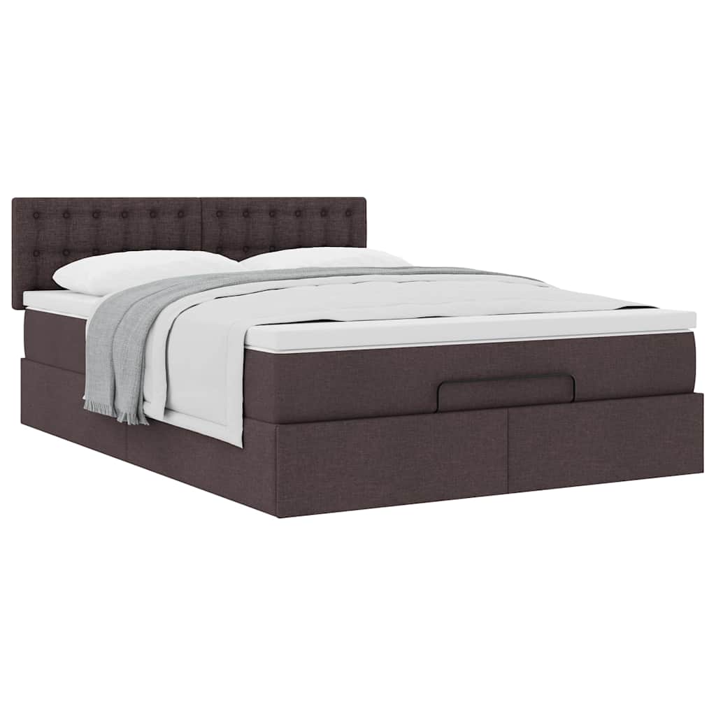 Lit ottoman avec matelas marron foncé 140x190 cm tissu - XIOS