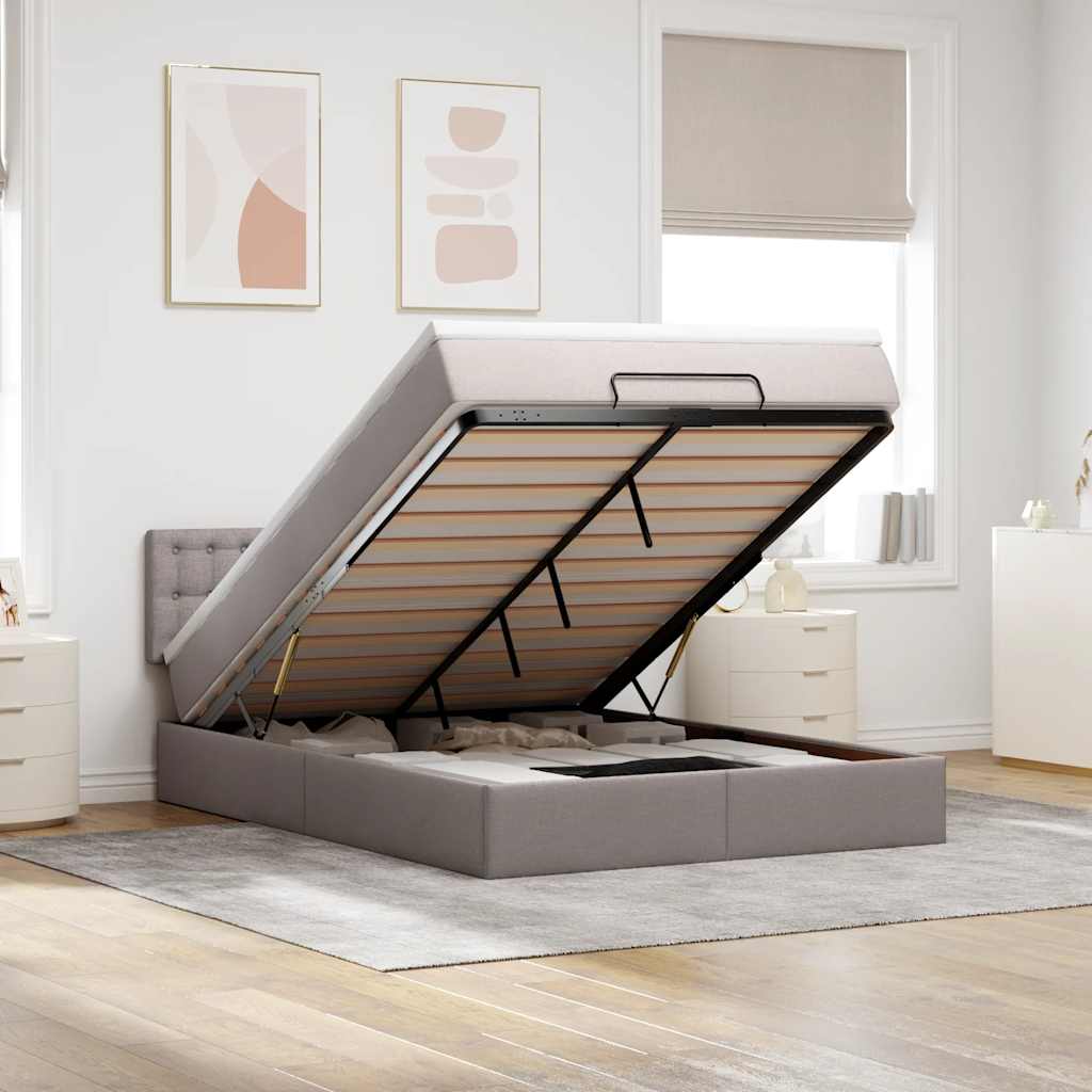 Lit ottoman avec matelas taupe 140x190 cm tissu - XIOS