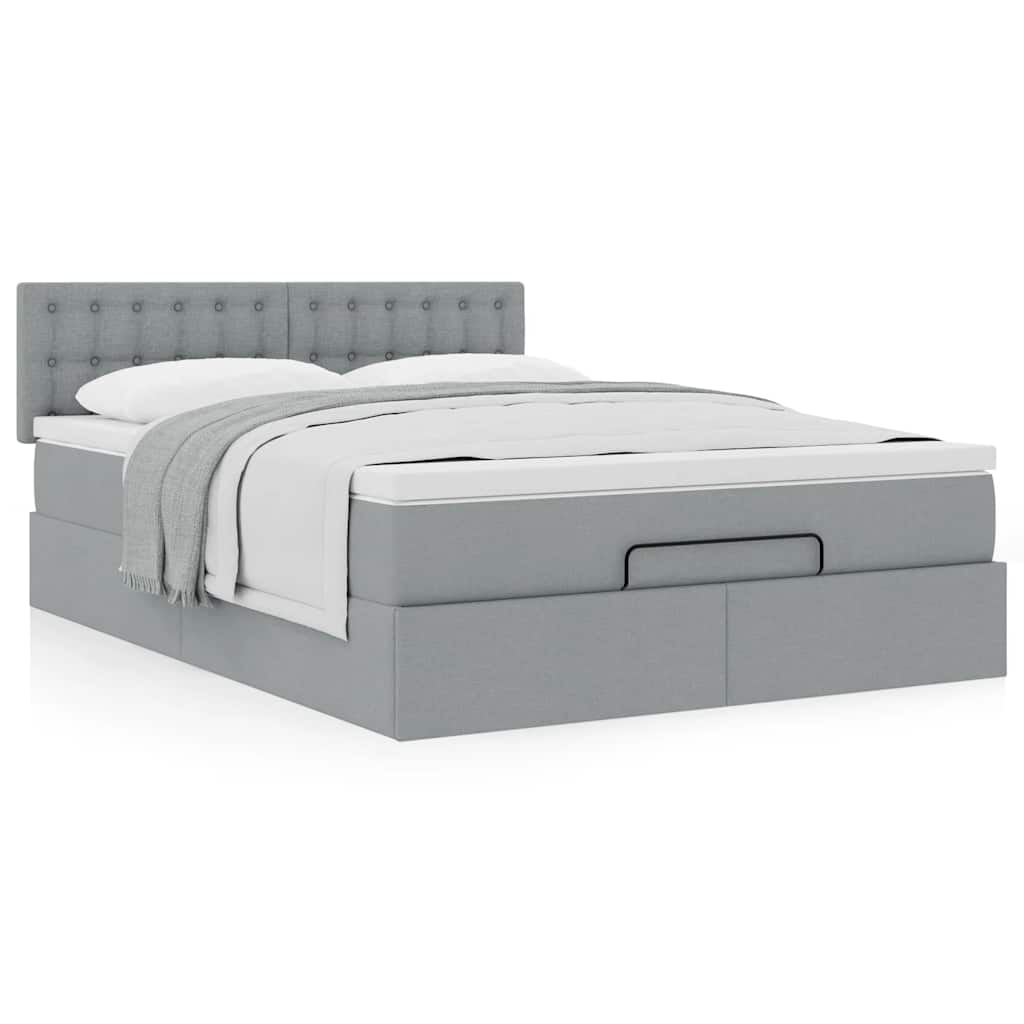 Cadre de lit ottoman et matelas gris clair 140x200 cm tissu - XIOS