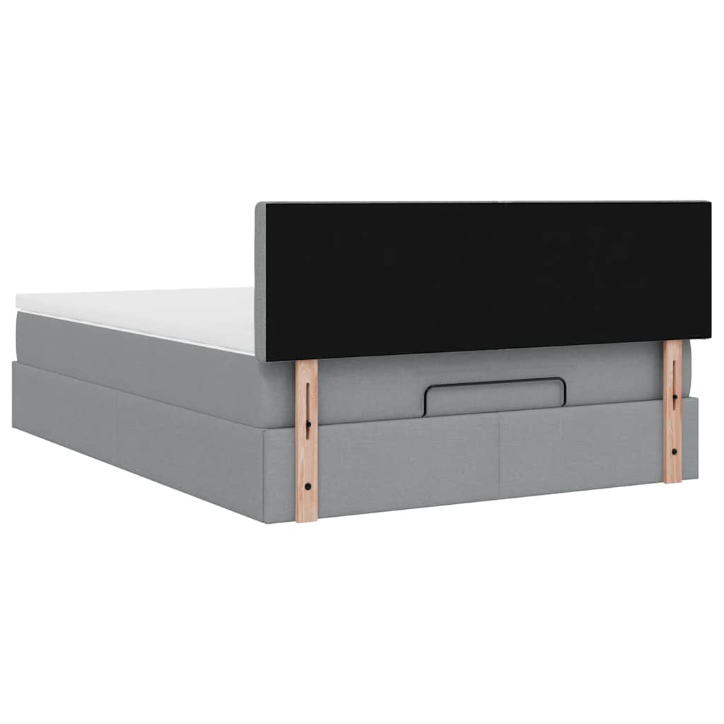 Cadre de lit ottoman et matelas gris clair 140x200 cm tissu - XIOS