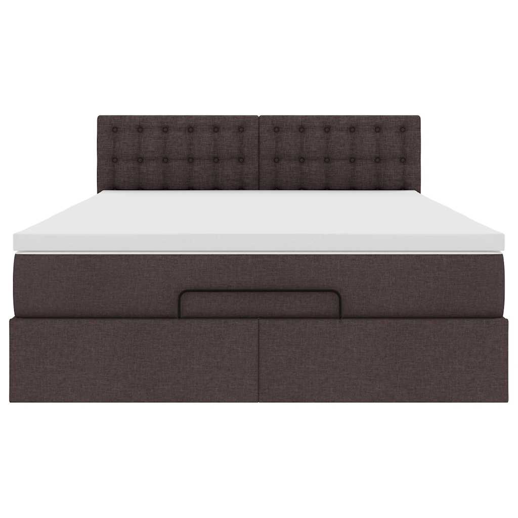 Cadre de lit ottoman avec matelas marron foncé 140x200 cm tissu
