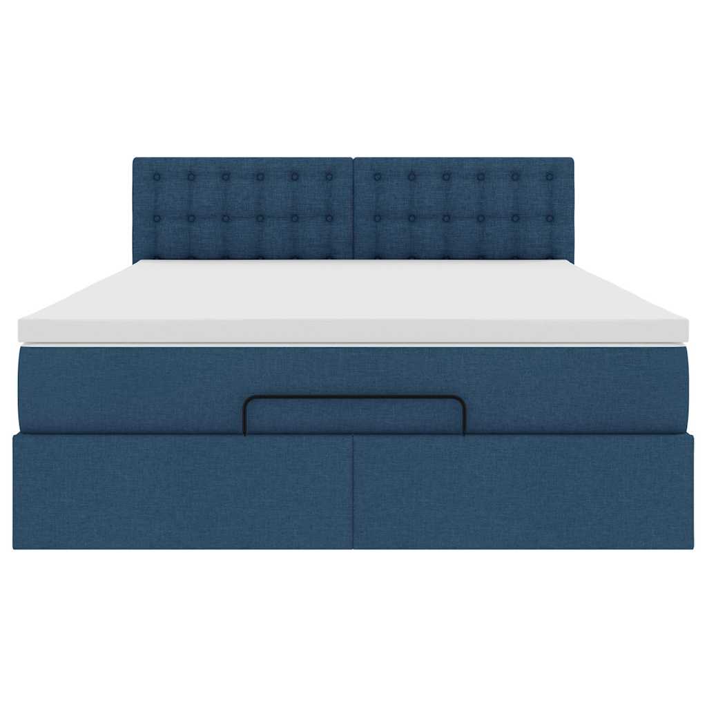Cadre de lit ottoman avec matelas bleu 140x200 cm tissu