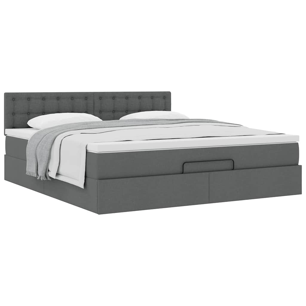 Cadre de lit ottoman avec matelas gris foncé 160x200cm tissu - XIOS