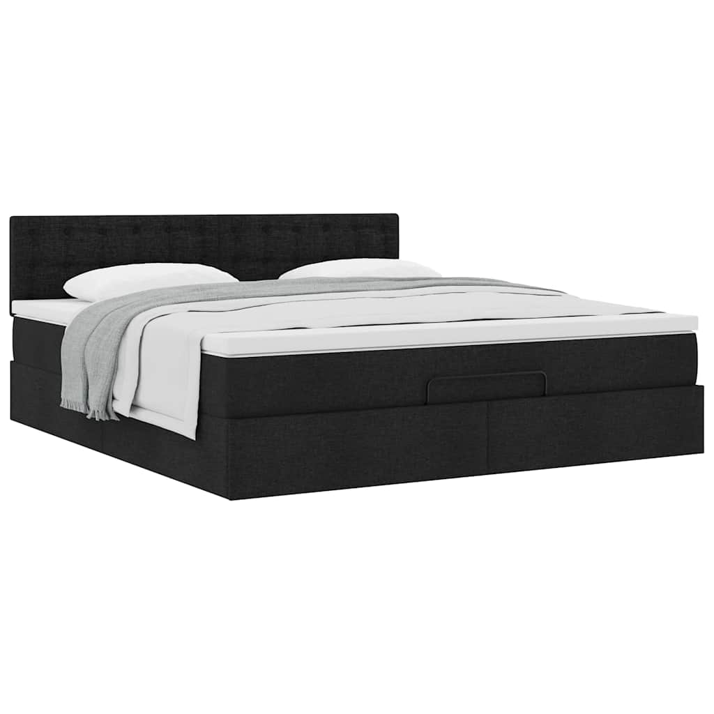 Cadre de lit ottoman avec matelas noir 160x200 cm tissu - XIOS