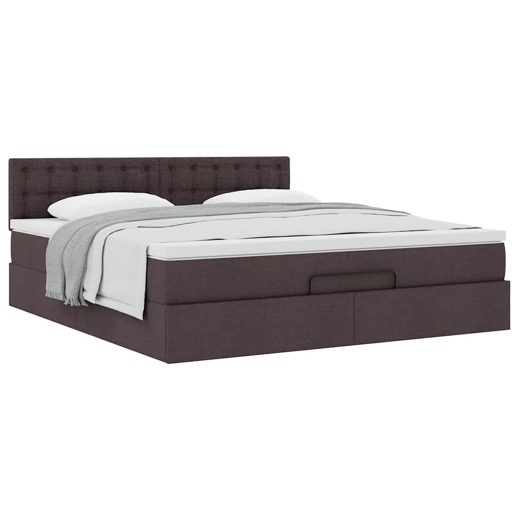 Cadre de lit ottoman avec matelas marron foncé 160x200 cm tissu - XIOS