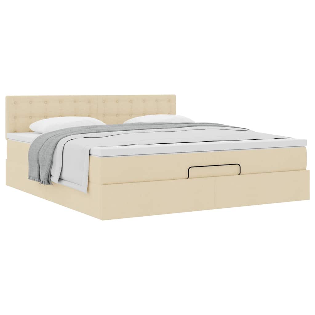 Cadre de lit ottoman avec matelas crème 160x200 cm tissu - XIOS