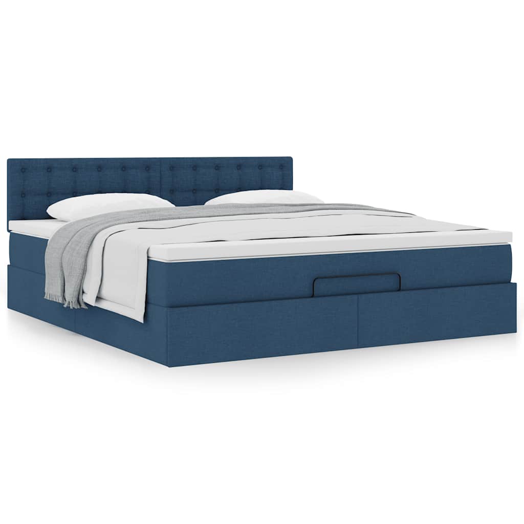 Cadre de lit ottoman avec matelas bleu 160x200 cm tissu - XIOS