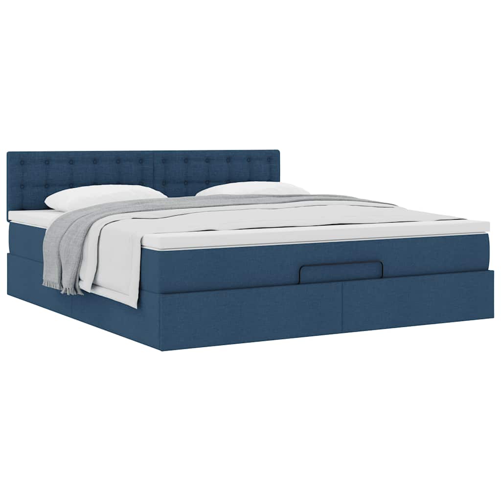 Cadre de lit ottoman avec matelas bleu 160x200 cm tissu - XIOS