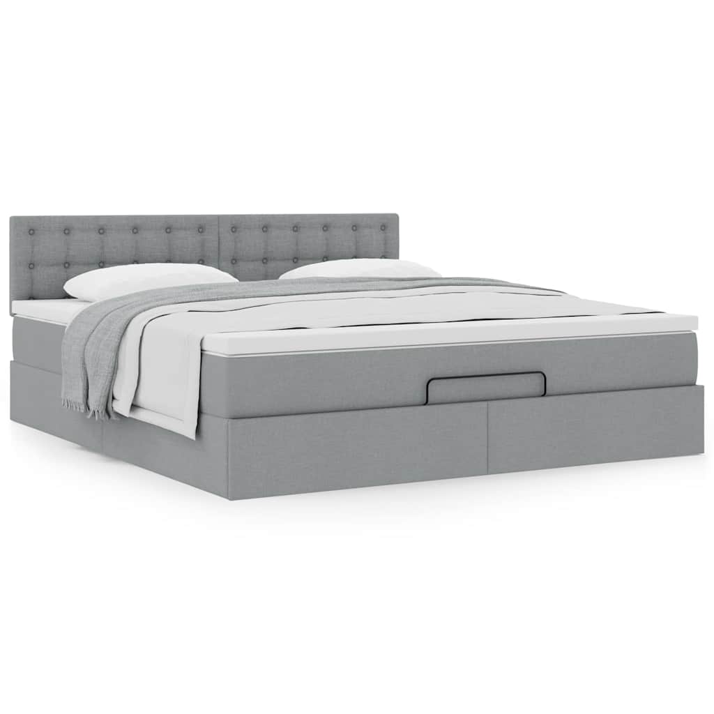 Cadre de lit ottoman et matelas gris clair 180x200 cm tissu - XIOS