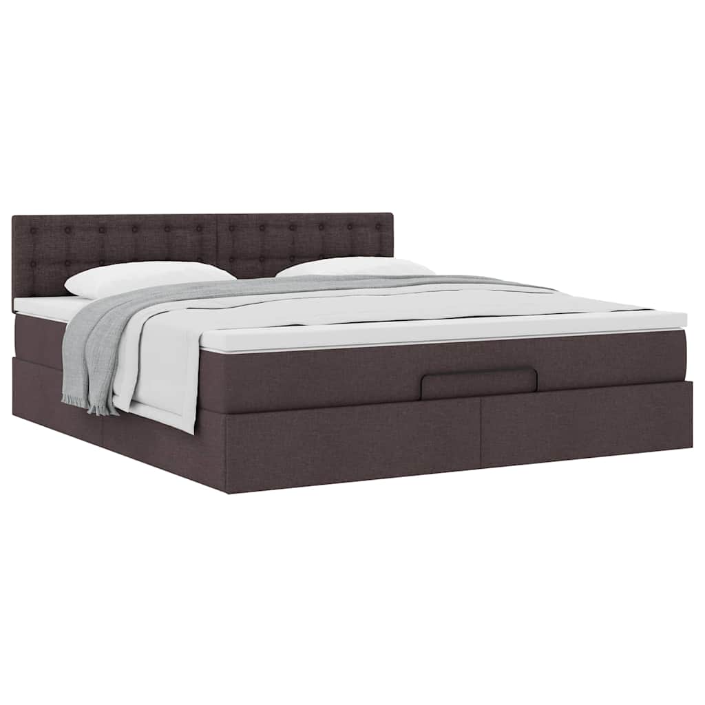 Cadre de lit ottoman avec matelas marron foncé 180x200 cm tissu - XIOS