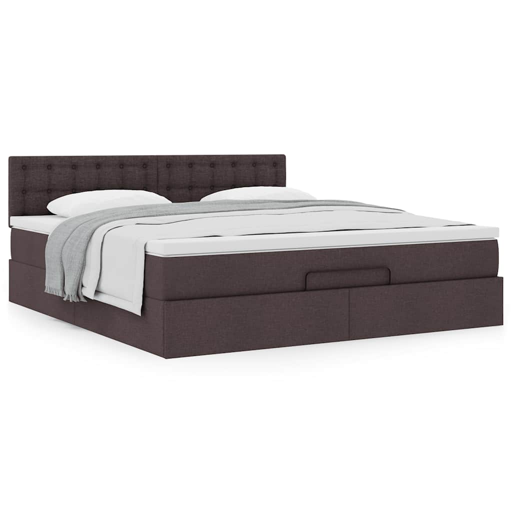 Cadre de lit ottoman avec matelas marron foncé 180x200 cm tissu - XIOS