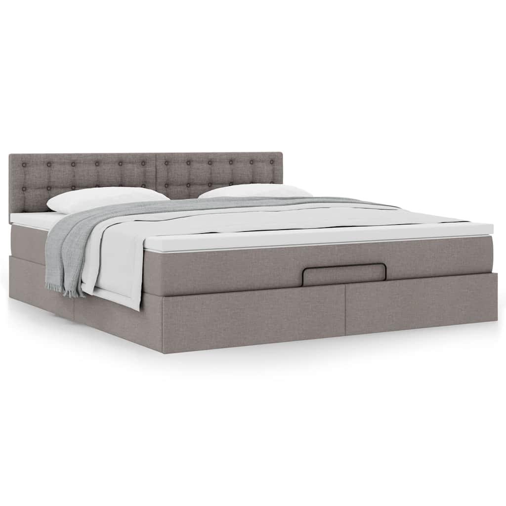 Cadre de lit ottoman avec matelas taupe 180x200 cm tissu - XIOS