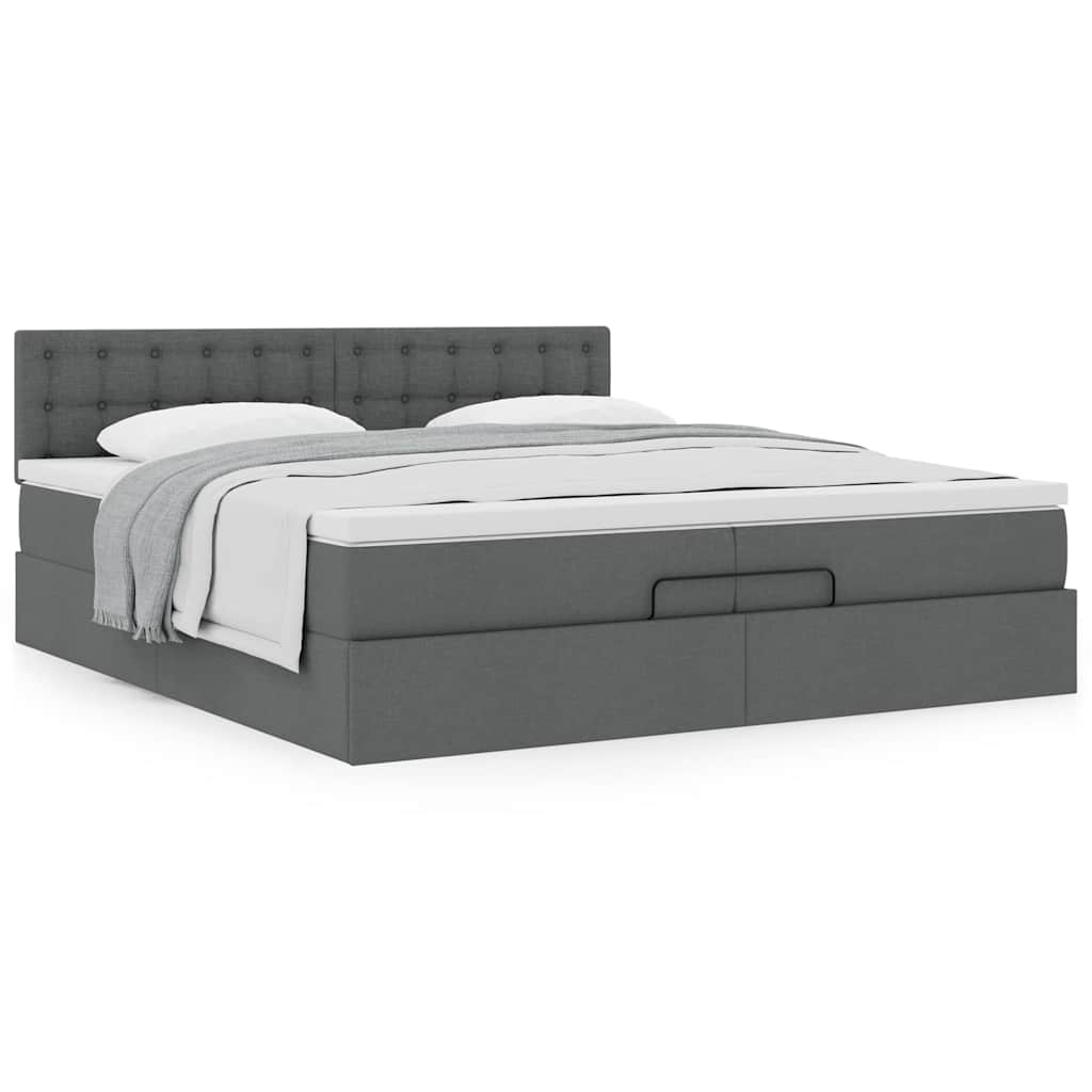 Cadre de lit ottoman avec matelas gris foncé 200x200 cm tissu - XIOS