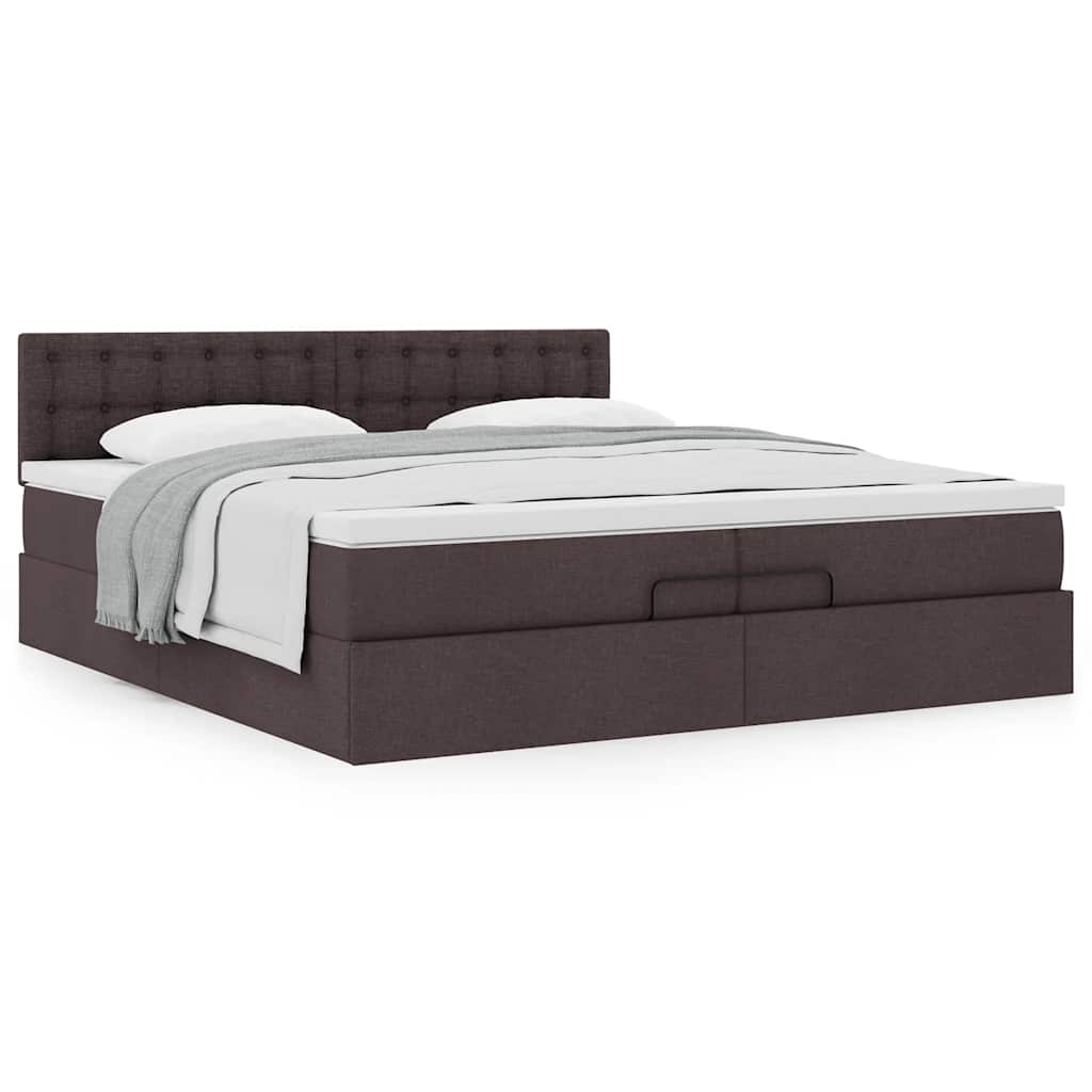 Cadre de lit ottoman avec matelas marron foncé 200x200 cm tissu - XIOS
