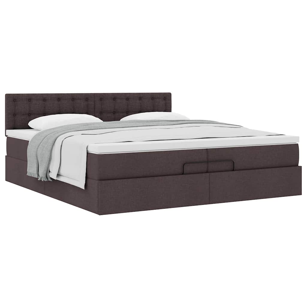 Cadre de lit ottoman avec matelas marron foncé 200x200 cm tissu - XIOS