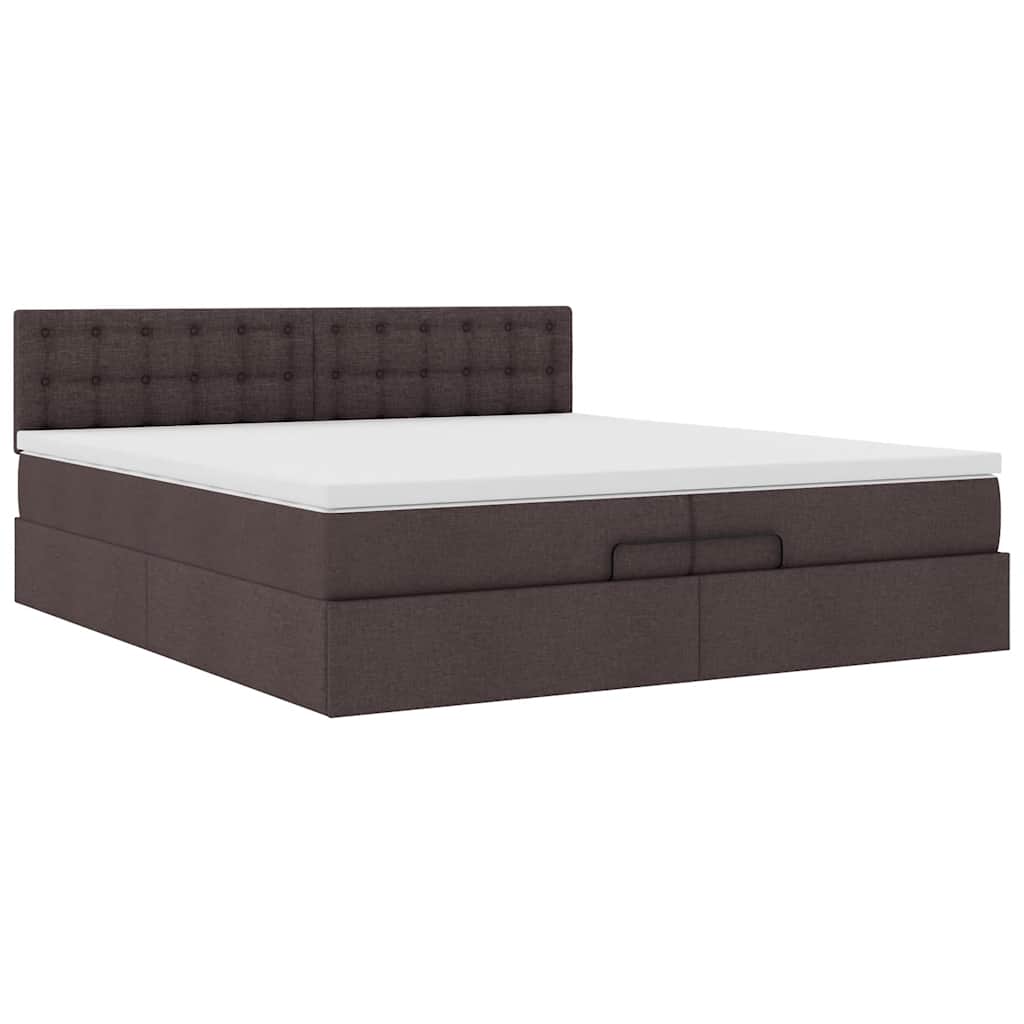 Cadre de lit ottoman avec matelas marron foncé 200x200 cm tissu - XIOS