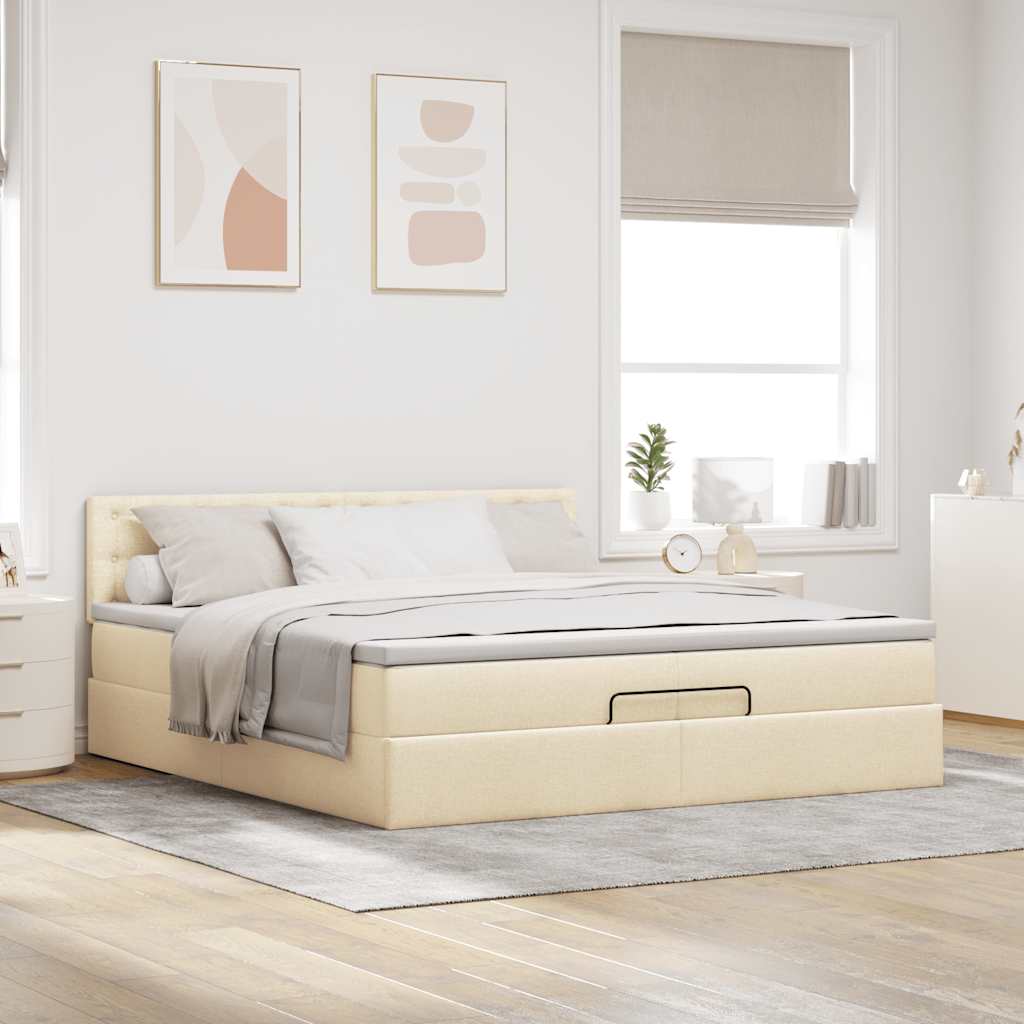 Cadre de lit ottoman avec matelas crème 200x200 cm tissu - XIOS