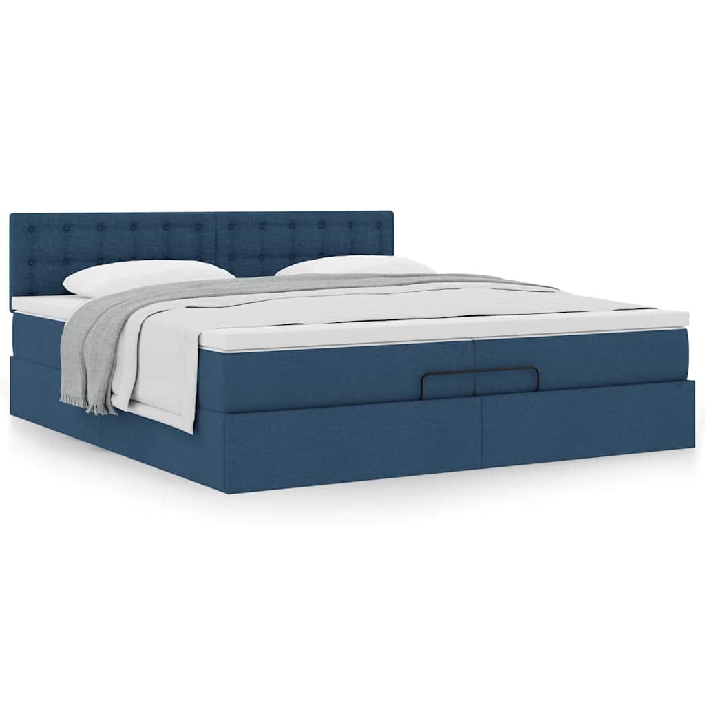 Cadre de lit ottoman avec matelas bleu 200x200 cm tissu - XIOS