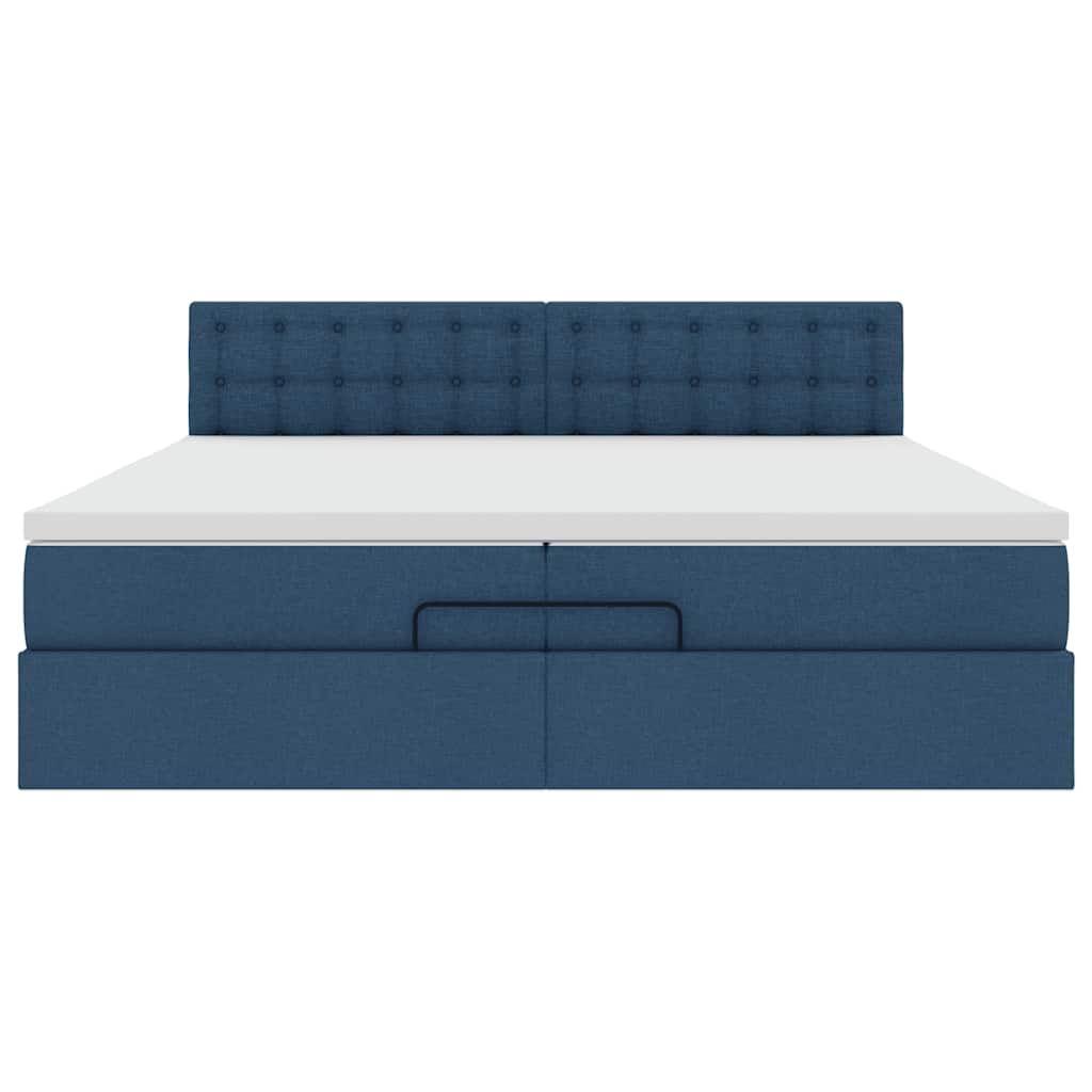 Cadre de lit ottoman avec matelas bleu 200x200 cm tissu - XIOS