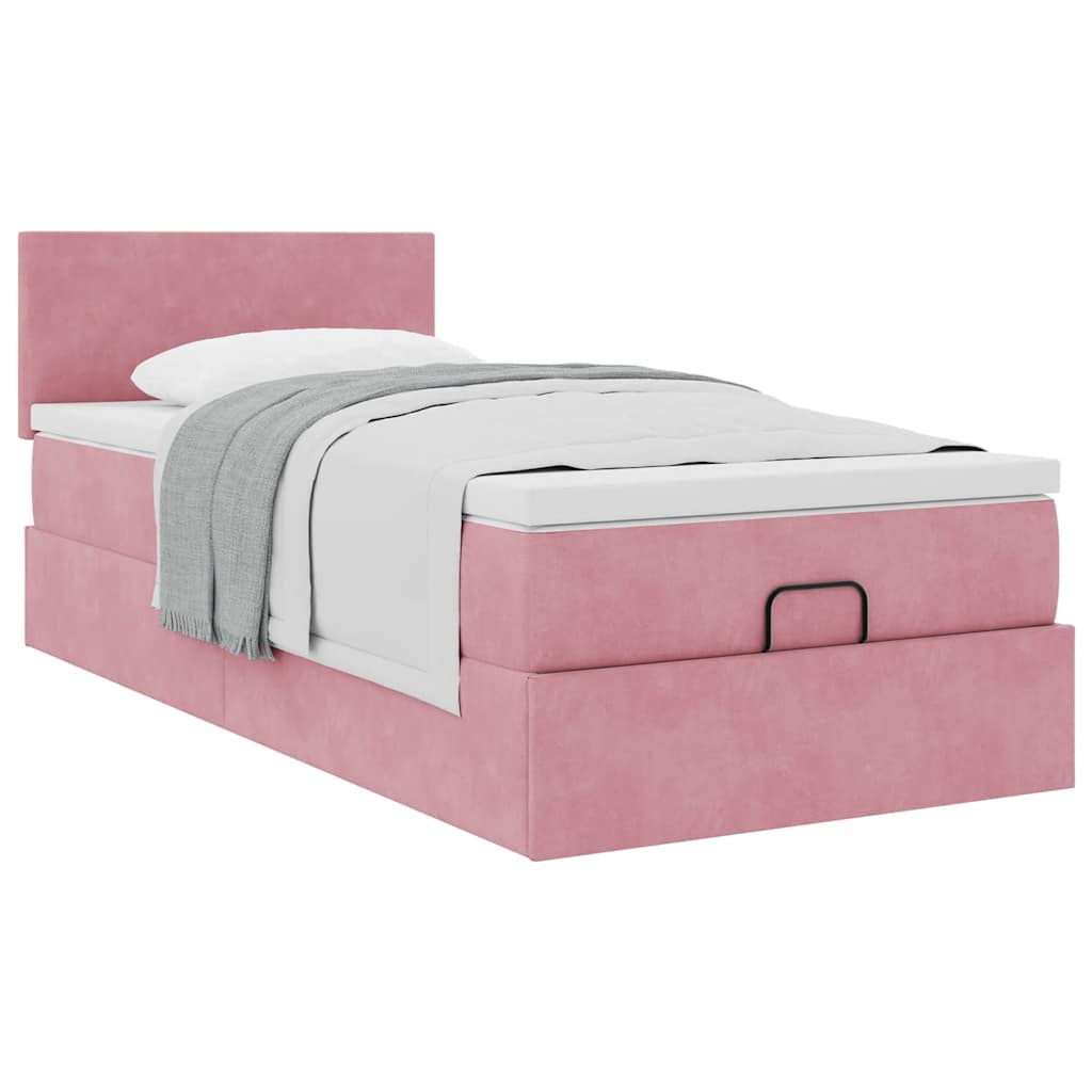 Cadre de lit ottoman avec matelas rose 80x200 cm velours - XIOS