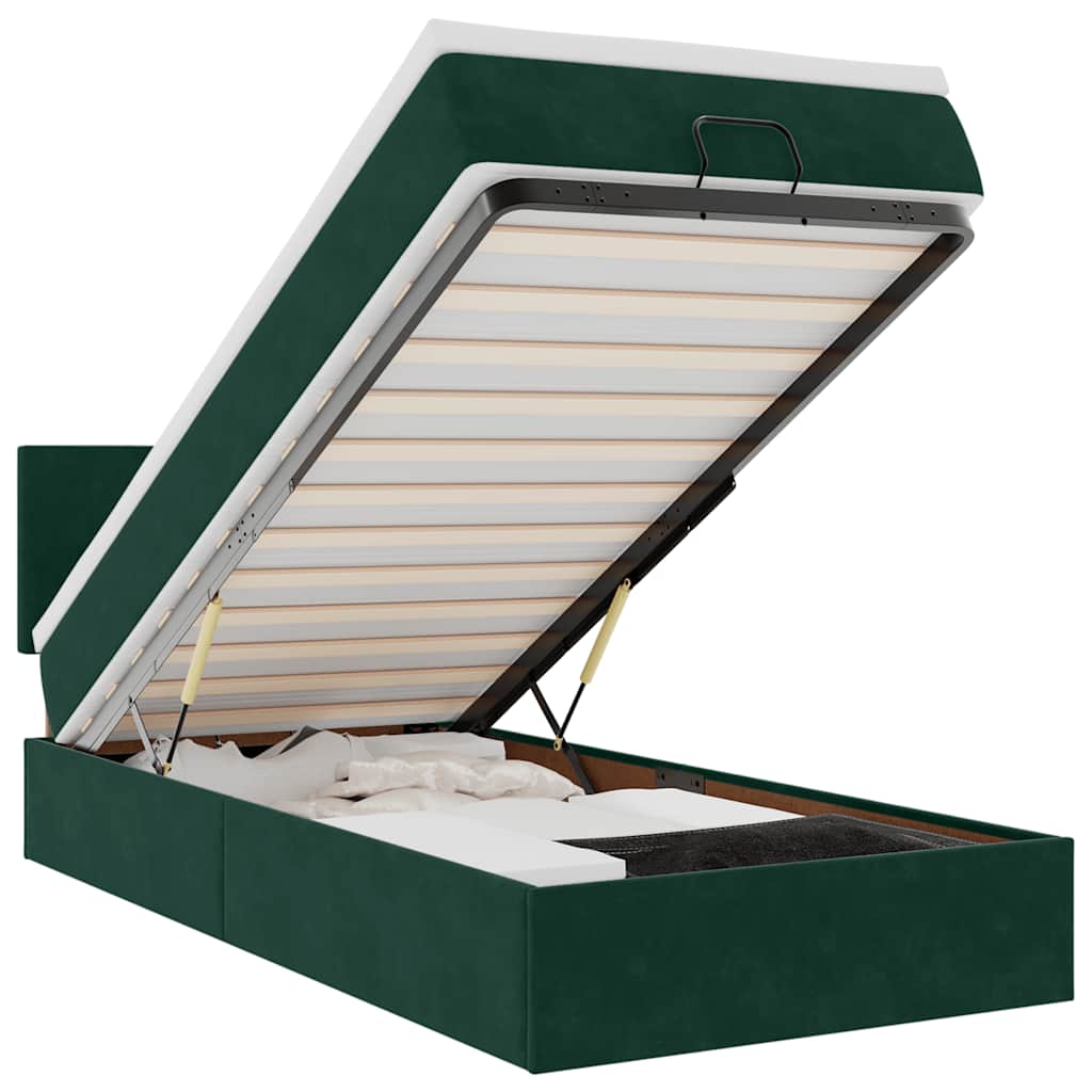 Cadre de lit ottoman avec matelas vert foncé 90x190 cm velours - XIOS