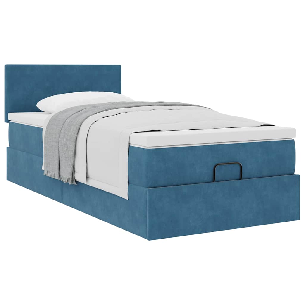 Cadre de lit ottoman avec matelas bleu foncé 90x190 cm velours - XIOS