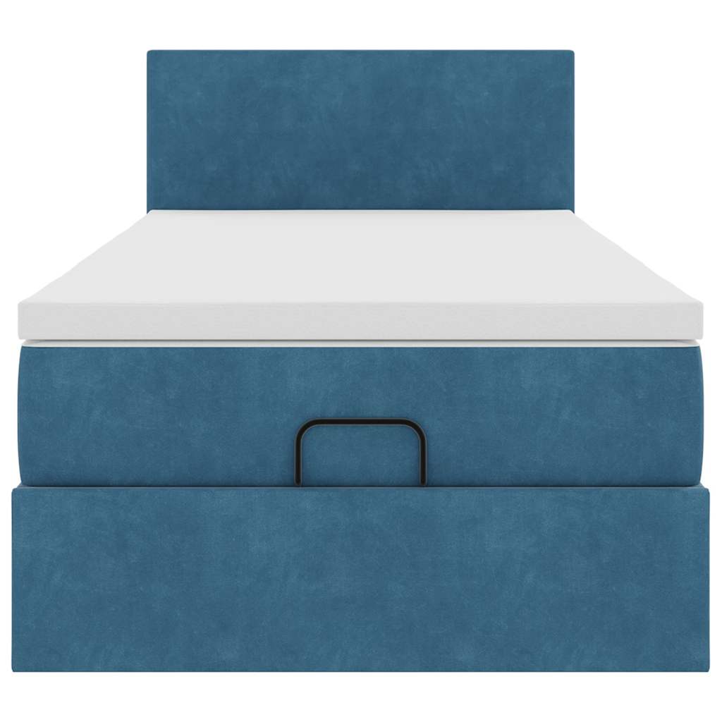 Cadre de lit ottoman avec matelas bleu foncé 90x190 cm velours - XIOS