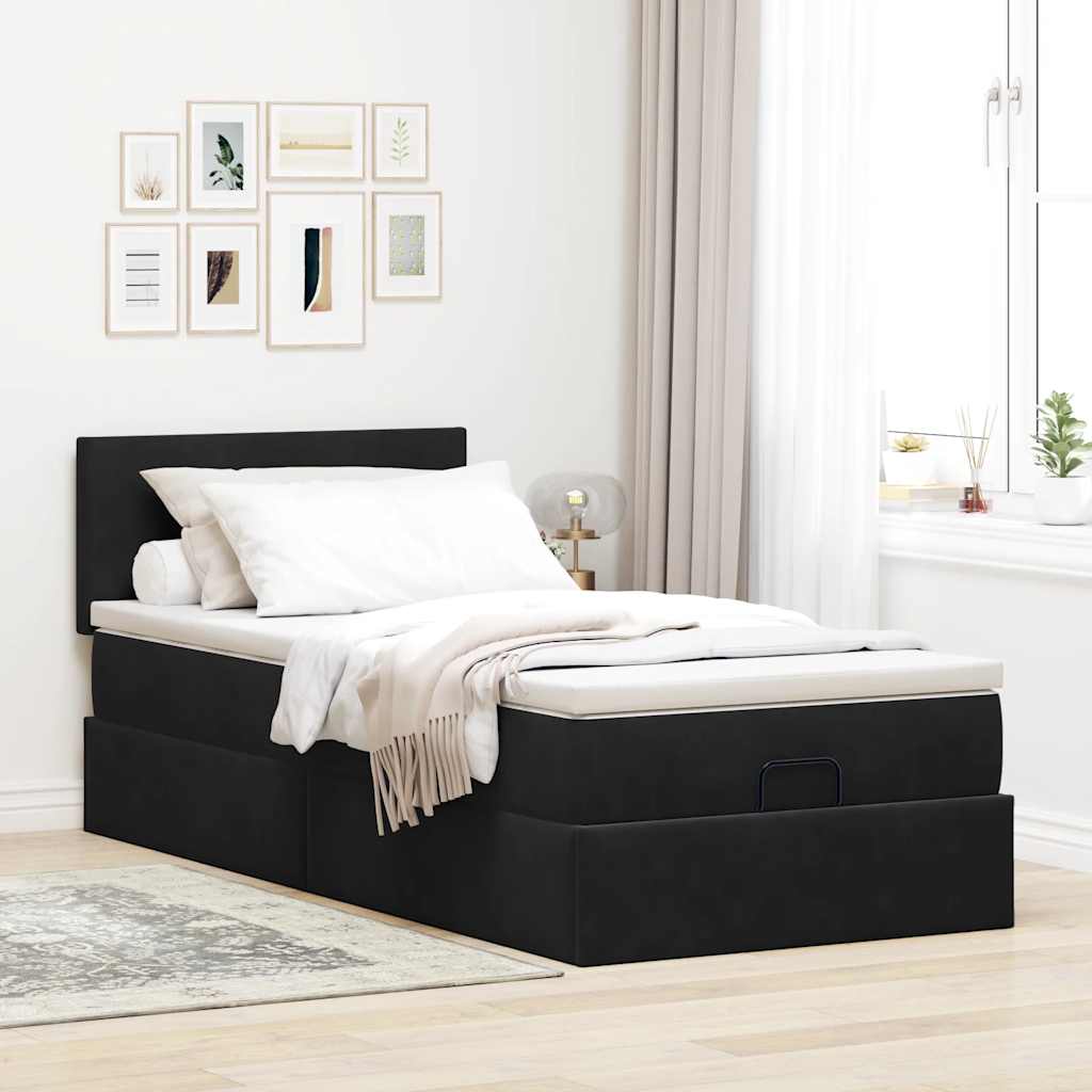 Cadre de lit ottoman avec matelas noir 90x200 cm velours - XIOS