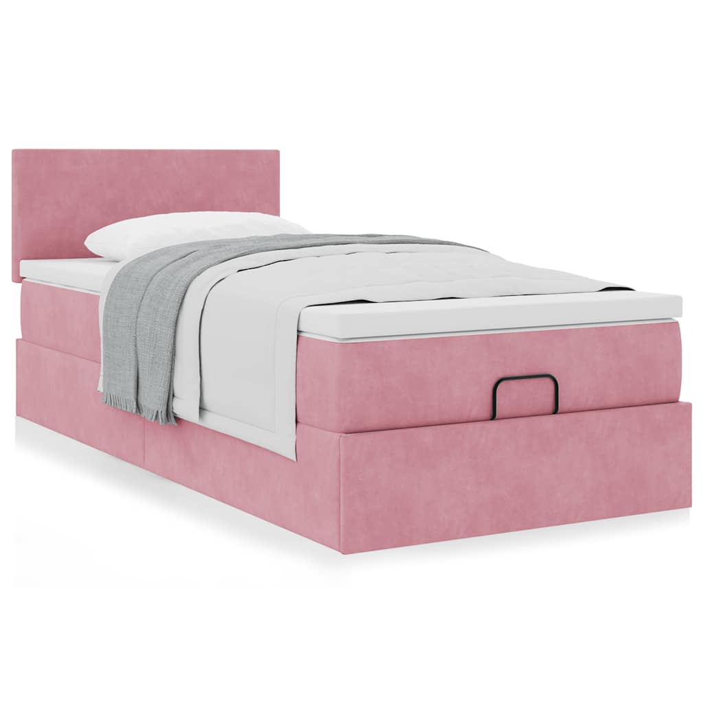 Cadre de lit ottoman avec matelas rose 90x200 cm velours - XIOS