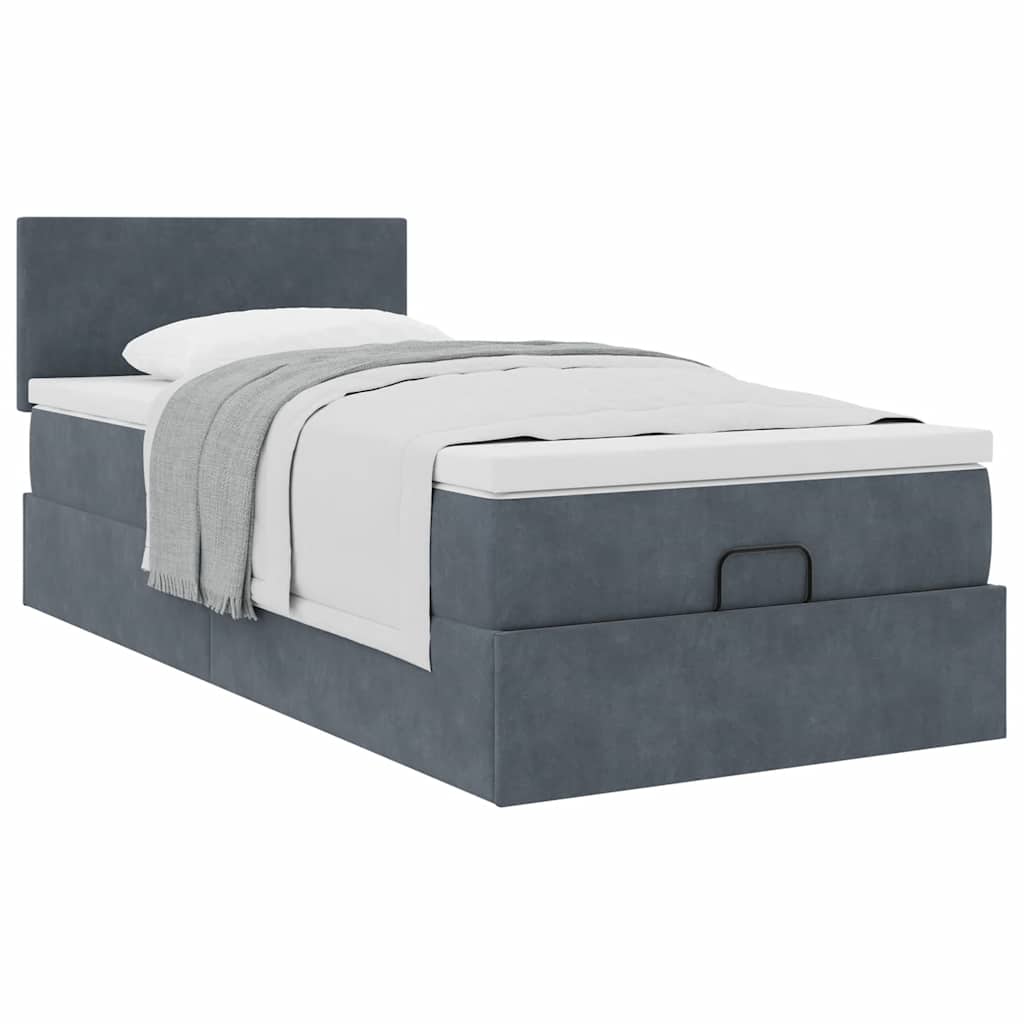 Cadre de lit ottoman avec matelas gris foncé 100x200 cm velours - XIOS