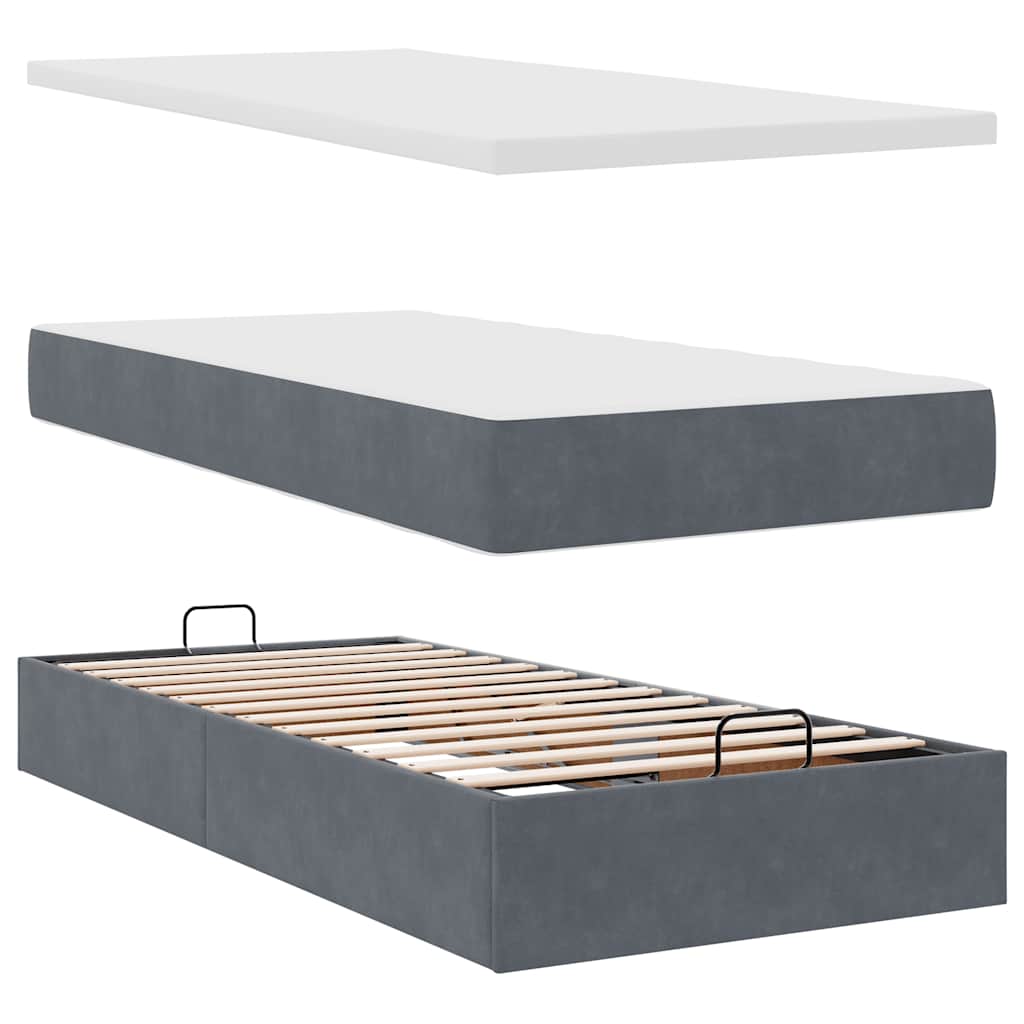 Cadre de lit ottoman avec matelas gris foncé 100x200 cm velours - XIOS