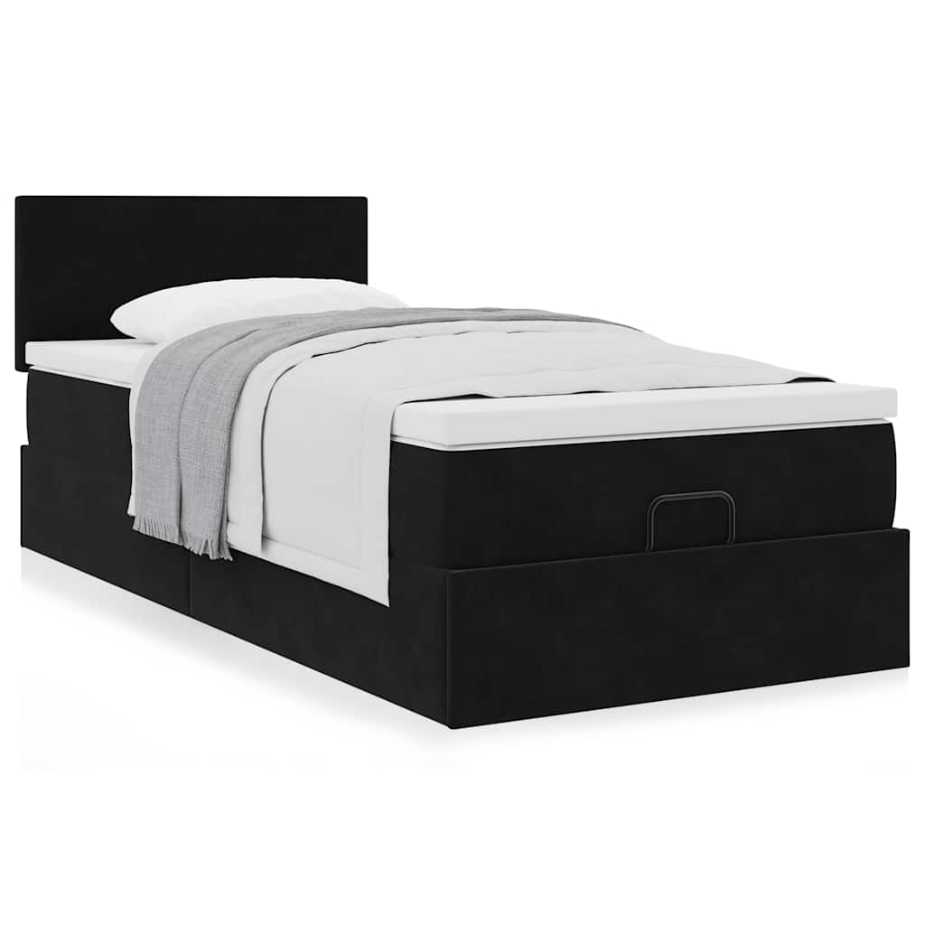 Cadre de lit ottoman avec matelas noir 100x200cm velours - XIOS
