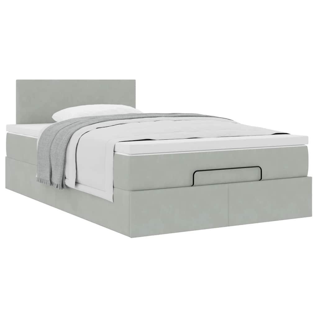 Lit ottoman avec matelas gris clair 120x190 cm velours - XIOS