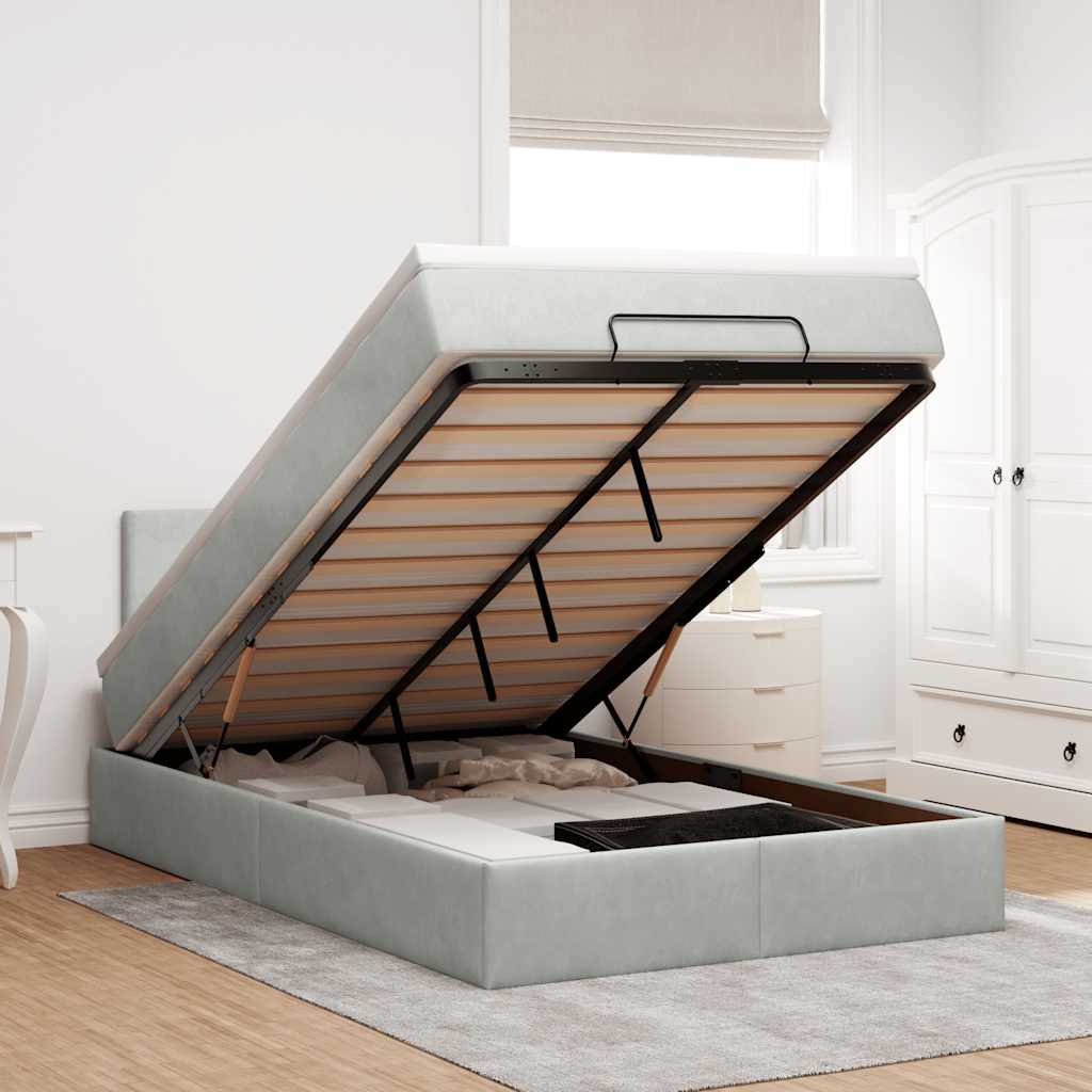 Lit ottoman avec matelas gris clair 120x190 cm velours - XIOS